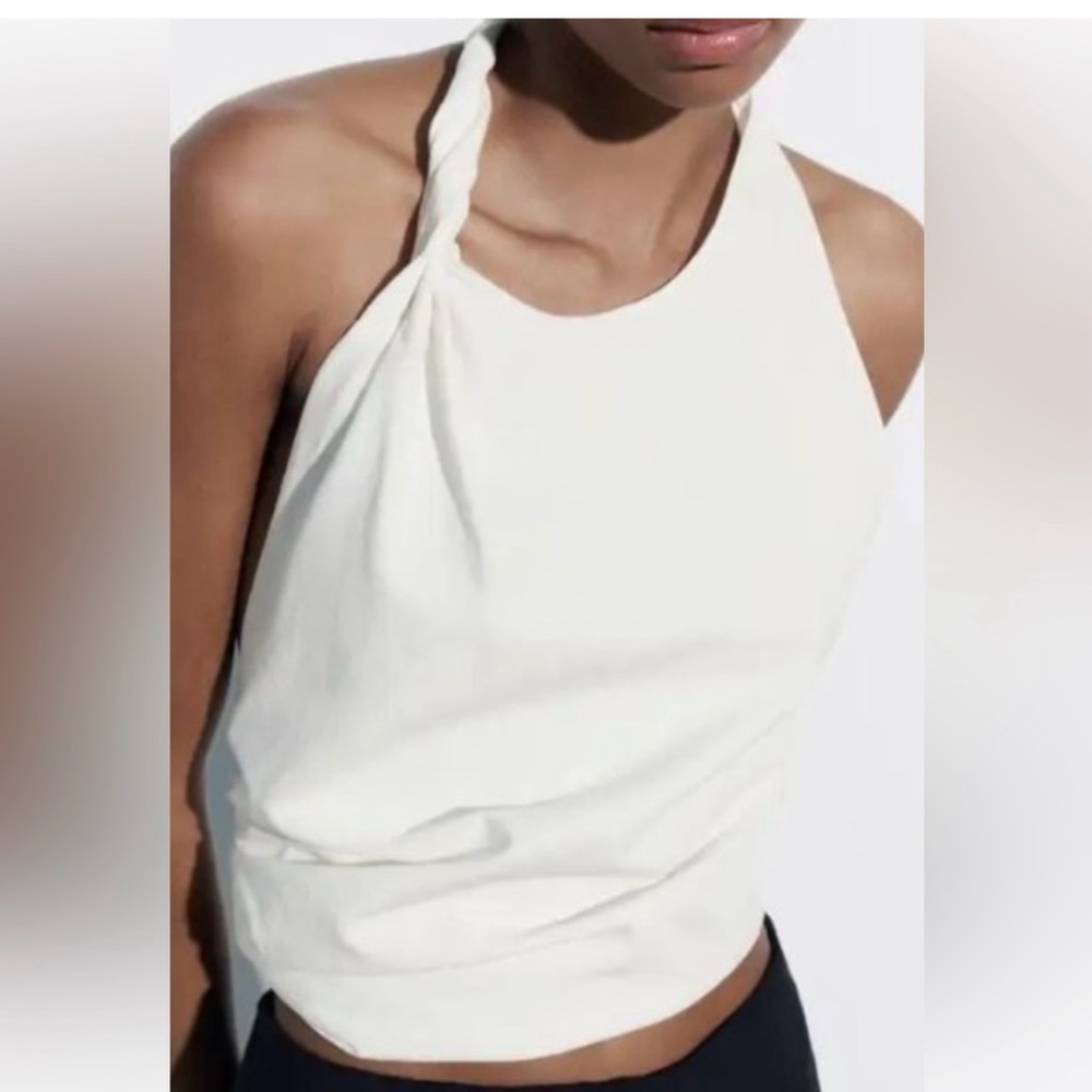 Zara Cream Twist-Halter Tank Top